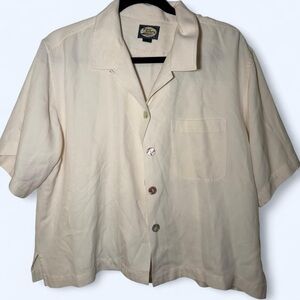 Tommy Bahama 100% Silk Camp Shirt Cream Short Sleeve Button Up Size L